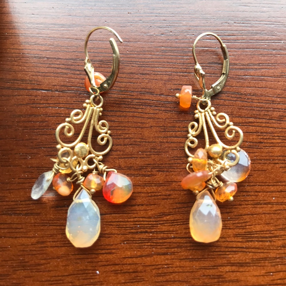 Peach opal chandelier earrings
